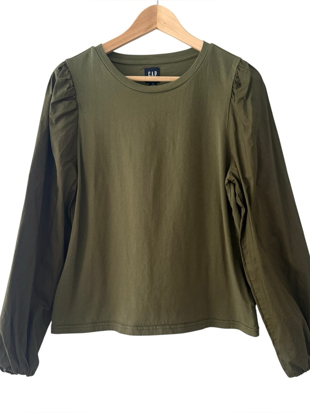 GAP Army Green Long Sleeve Puff-Sleeve Tee